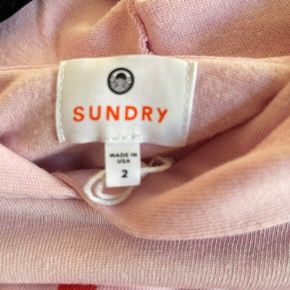 Love Print Sundry Pink Hoodie Size 2 Cotton Blend Womens Casual Long Sleeve Top - Picture 3 of 4